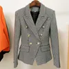 HIGH STREET est Designer Jacket Women's Lion Buttons Double Breasted Tweed Houndstooth Blazer 211122