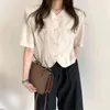여름 한국 패션 여성 자켓 반팔 V 넥 단일 브레스트 포켓 탑스 코트 캐주얼 솔리드 레이디 outwear 210513