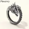 Foxanry 925 Sterling Vintage Fashion Gothic Punk Ancient Dragon Men Jewelry Opening Ring Thai Silver Boyfriend Gift Party