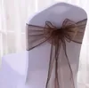 Stolskydd Paket med 10 eller 50 Organza Sashes Bow Wedding Party Decoration Promotion Pris Anpassad Kvalitet Knot Slips