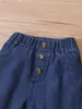 Baby Fake Button Raw Trim Flare Leg Jeans SHE