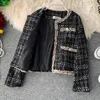 Outono inverno vintage tweed jaqueta casaco mulheres pequena fragrância plía coreana lã colhida casacos elegante outerwear 210514