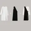 Minimalizm İlkbahar Sonbahar 2 adet Set Elbise Nedensel Oneck Aline Gevşek Bandaj Buzağı Uzunlukta Kadın Şifon 12040464 210527