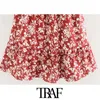 Trafik Kvinnor Chic Fashion Floral Print Ruffled Maxi Skirt Vintage Hög Elastisk Midja Smocked Kvinna Kjolar Faldas Mujer 210415