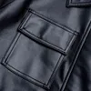 春の女性のバイカーのジャケットビッグポケット特大デザインPUレザーエレガントなタイベルトウエストボタンコート210430