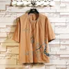 Linho de manga curta t camisa de verão preto branco camiseta top Tees chinês moda roupas oversize 4xl 5xl o pescoço 210707