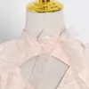 VGH Robe rose pour femmes col montant à manches longues taille haute évider designer hit couleur plus taille robes vêtements féminins 210421