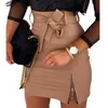 Faldas de mujer falda Sexy Color sólido cremalleras de cuero de imitación cinturón de cintura alta ceñido Mini negro S-2XL ropa de mujer 2021