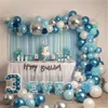 94 sztuk Niebieski Biały Srebrny Metal Balony Garland Golland Silver Confetti Balloon Arch Birthday Baby Shower Wedding Party Decor 211216