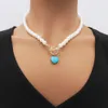 Imitation Perle Herz Türkis Stein Anhänger Halsketten Für Frauen Sommer Kette Choker Halskette Böhmischen Schmuck Geschenk