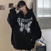 Kadın Hoodies Tişörtü Bayan Y2K Boy Hoodie Kelebek Grafik Rhinestone Tam Zip İpli Ceketler E-Girl 90s Uzun Ceket