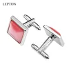 LEPTON Pink Cat Eye Stone Cufflinks for Mens Shirt Cuffs Cufflink Square Fashion Women Cuff links Relojes gemelos Best Gift