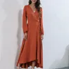 Casual Dresses ATUENDO Autumn Solid Party Dress For Women Fashion Wedding Guest Maxi Robe Leisure Vintage Satin Silk Women's Clothing