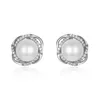 Stud Natural White Pearl Earrings Real 925 Sterling Silver Zircon Temperament Earring For Women Fine Jewelry Gift9041443