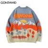 Hip Hop Strickpullover Streetwear Vintage Berg Patchwork Koreanische Herren Harajuku Mode Lässig Dicke S 211228