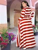 Casual Dresses Oversized Women Maxi Långärmad Golvlängd Plus Size Ladies Spring Autumn Stripes Party Female Vestido