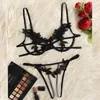 Yoga Outfit 2PCS Bra Set Women Sexy Bralette Lingerie Corset Lace Underwire Racy Muslin Sleepwear Underwear Tops + Briefs Lenceria Sensual # 30