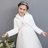 Kids Girls Princess Thicken Plush Jacket Crop Wraps Shawl Flower Long Sleeves Bolero Warm Cape Wedding Birthday Party Coat 211011