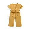 Kvalitet Snygg Ins Toddler Baby Girls Jumpsuits Overaller Jumpsuits Linne Bomull Bälte Blank Bomull Kids Girls Rompers Onesies 0-2 T 2065 Q2