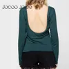 Jocco Jolee Sexig grimma långärmad toppar Kvinnkläder Autumn Casual Tee Shirt Basic European Style Tee Tops 210619