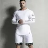 Moda Yüksek Esneklik Spor T-shirt Erkekler Uzun Kollu Spor T Gömlek erkek Katı Spor Salonları Vücut Geliştirme T-Shirt Tee SH190828