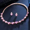 Oorbellen Ketting CWWZIRCONS FABELLAUWELIJKE Afrikaanse kubieke zirkonia luxe roze hart verloving bruiloft bruids Brazillian gouden sieraden set T555