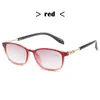 Lunettes de soleil de luxe carrées lunettes de lecture femmes mode HD verres dégradés lecteur métal plein cadre incassable noir rouge + 150 250