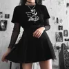 T-shirt femme imprimé squelette gothique foncé Style Grunge surdimensionné hauts noirs femme Edgy mode graphique t-shirt vêtements esthétiques