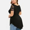 Vrouwen plus size blouses kant doorzichtige korte mouw asymmetrische zoom effen kleur tuniek sexy shirts