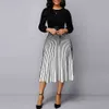 Women Dress 2021 Spring Casual Plus Size Slim Patchwork Striped Office A-Line Dresses Elegant Sexy Long Party Dress With PU Belt X0521