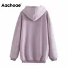 Aachoae Solido Sciolto Unisex Felpe Felpe 100% Pile di Cotone Felpa Con Cappuccio da Donna Casual Manica Lunga Pullover Magliette E Camicette 2020 Y0820