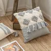 Moroccan Style Cushion Cover Tuft Tassels Handmade Neutral Decoration Pillow Case Cover 45x45cm/30x50cm For Sofa Bed Grey Ivory Diamond Stripe 210401