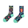 Chaussettes fantaisie drôles colorées pour femmes Crazy Funky Cool Cute Design Flower Printed Casual Crew Sock