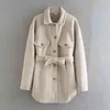 Vinterjacka Kvinnor Loose Single Breasted Coat With Belt Streetwear Tjock Varm Beige Woolen Chic Outwear 210430