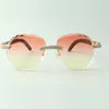 Exquisite classic double row diamond sunglasses 3524027, black natural wooden temples glasses, size: 18-135 mm