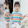 Kinder T-Shirts Rainbow Stirped Girl Casual Style Kind T-Shirt Sommer Kinderkleidung Mädchen 6 8 10 12 14 210528