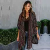 Boho Drukuj Szyfonowy Kostium Kąpielowy Cover-Ups Plus Size Beach Nosić Długość Kolana Kimono Sukienka Kobiety Letni Swimsuit Cover Up A820 210420