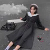 インスダーク原宿日本ゴシックヴィンテージ長袖ドレス女性秋ファッションシンプルソリッドカラーカジュアルレディース210608