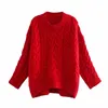 Automne et hiver rétro paresseux rouge torsion pull en tricot lâche col rond pull tout-match haut 210521