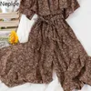 Neploe Jumpsuits Kvinnor Sommar Ropa Mujer Elegant Ruffled Off Shoulder Retro Floral Bodysuit High Waist Wide Ben Byxor Playsuit 210422