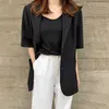 Korjpaa Kvinnor skräddarsydd kappa sommar koreanska mode temperament pendling casual lapel två-knäppas kortärmad kostymjacka 210526