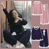 Listagem Silver Sleep Lounge Pijama Manga Longa Topo + Pant Mulher Home Wear Set Lazer Pijama Algodão Sleepwear Mulheres 211215