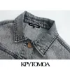 Kvinnor Fashion Acid Wash Cropped Denim Jacket Coat Långärmade fickor Kvinnliga Ytterkläder Chic Toppar 210420