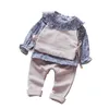 Baby Flora Garnitury Moda Wiosna Jesień Niemowlę Ubrania Urodzone Babies Cute Koszula + Kamizelka + Spodnie 3 sztuki Zestaw Dla Dziewczyn 0-3years 210529