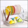 Storage Holders Racks Home Organization Housekee Garden Large Dish Drying Rack Cup Drainer 2-Tier Strainer Holder Tray Stainless Steel Kit