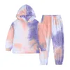 Herfst jongens meisjes lange mouwen sweatshirt kleding sets pakken outfits casual stropdas kleurstof kinderen hoodie set M3739