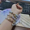 Lucky charme jóias azuis pedra natural grânulos aquamarina pulseiras de cura ajustável para mulheres ladi