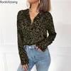 Plus storlek överdimensionerad vår höst v-hals turndown chiffong blusas damer kvinnor mode långärmad leopard sexig blus topp skjorta kvinnors Blu