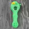 New arrival cartoon 100 food grade silicone smoking tool dab rig ecofriendly nontoxic whole green hand pipe tobacco pipe5922463