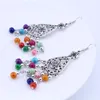 Tibet Silver Flowers Dangle Drop Earrings Natural Stone Beads Tassel Earring for Women Gift